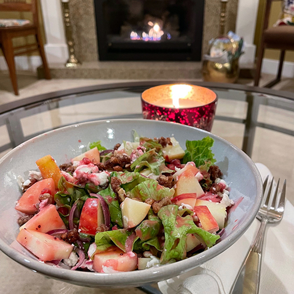 Winter Greens with Apples, Spicy Walnuts and Cranberry&nbsp;Vinaigrette